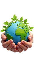 earthly embrace hands holding globe with lush green foliage world environment day concept white background . AI GENERATIVE IMAGE