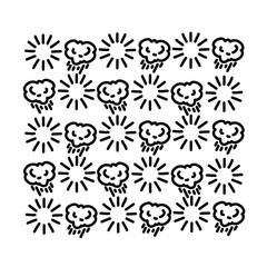 Geometric ornament of the sun and clouds with rain pattern, doodle hand-drawn