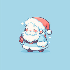Cute Cartoon Santa Claus in Pastel Blue Background. Cute Santa Vector.