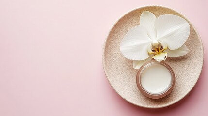 Elegant Skincare with Orchid and Cream Jar