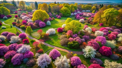 Aerial View of Weigela Blossoms in Early Spring Showcasing Vibrant Flora and Natural Landscape with Soft Pastel Backgrounds Enhancing the Beauty of Nature's Awakening