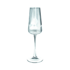 Champagne glass. Watercolor illustration. Clear transparent glassware for festive events and celebrations. Glass cup on a high stem. Crystal for various drinks and cocktails