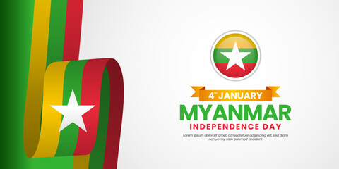 Myanmar independence day Waving RIbbon Flag design