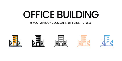 Office Building icons set in different style vector stock illustration