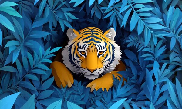 tiger in the jungle wildlife animal paper art illustrated animation