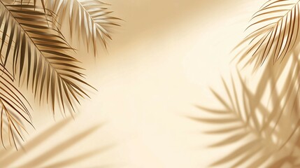 Obraz premium Golden Palm Leaves Cast Shadows On Beige Background