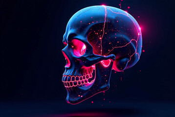 A skull head t-shirt design with a futuristic cyberpunk twist, where the skull is integrated with neon lights and augmented reality interfaces, Generative Ai 2025