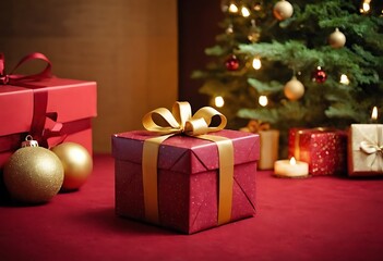 Beautiful gift box with ribbon, festival background