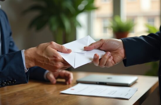 handing over a white envelope