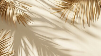 Obraz premium Golden Palm Leaves Cast Shadows On Beige Background