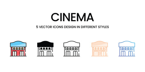 Cinema icons set in different style vector stock illustration