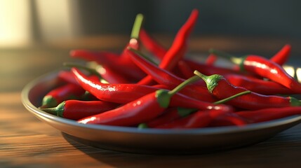 Realistic image of vibrant red chili peppers