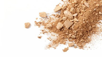 Crumbs integral wholewheat biscuit with oatmeal, cookie flying, isolated on white, top view, clipping path