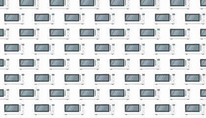 Seamless pattern with microwave ovens on a white background.