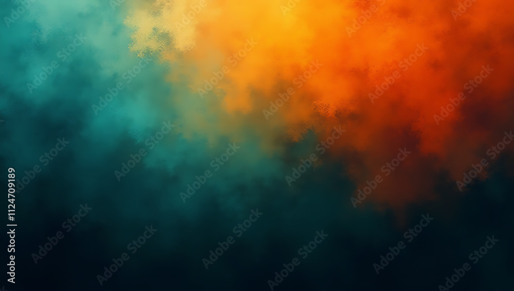 Poster Vibrant teal and orange hues blend with a textured black background in an abstract gradient pattern._00001_