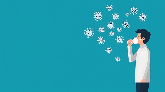 A man is drinking from a cup while a cloud of germs surrounds him