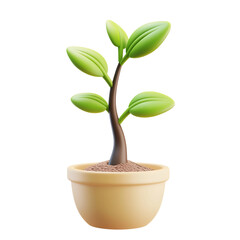 Cartoon Style Glossy 3D of a Thriving Plant in a Pot