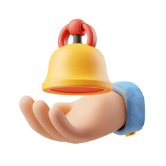 Cartoon Style Red Notification Bell Icon Held by a Cartoon Hand with Blue Armband