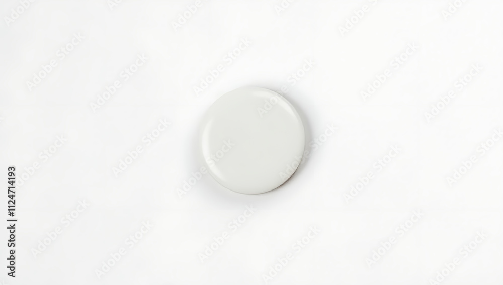 Aufkleber Small glossy white circular pin badge sits alone on a clean white surface in a minimalist setting._00001_