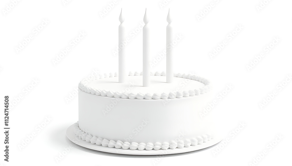 Poster set of png images featuring a 3d white birthday cake on a transparent white background for easy desi