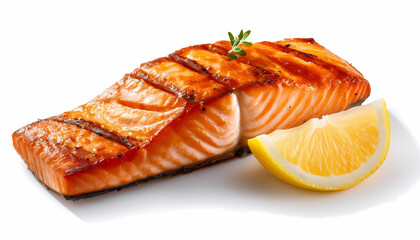 Grilled Salmon Fillet with Lemon Slice   Delicious Seafood Dish  Healthy Food  Restaurant 
