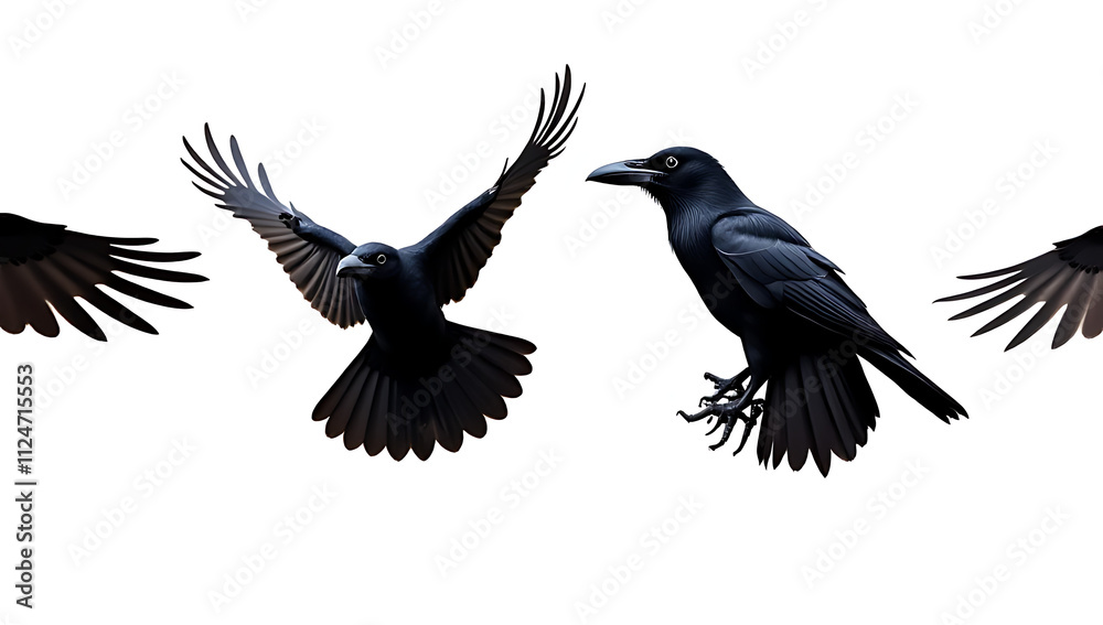 Aufkleber Raven set isolated against a transparent background in high definition PNG image format for graphic design use freely available online._00001_