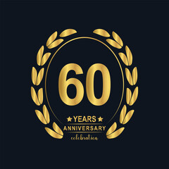 60th Years Anniversary celebration. Vector Template festive illustration Golden Color,. Birthday or wedding party event decoration.