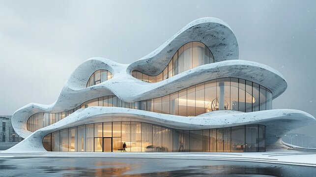 Reimagining urban living futuristic waterfront building design in a modern cityscape wide-angle view of innovative architecture