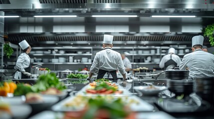 Culinary action in professional kitchen gastronomy preparation modern restaurant dynamic environment chef&rsquo;s perspective culinary arts