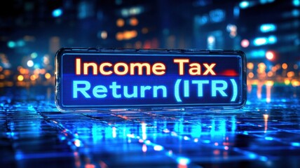 Income tax return (itr) filing process urban city digital content abstract environment night view financial literacy
