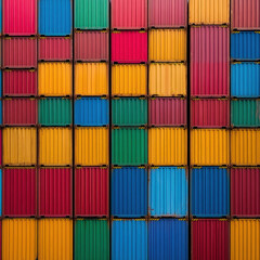 Fototapeta premium Vibrant stack of shipping containers in urban environment colorful industry scene aerial viewpoint for visual impact
