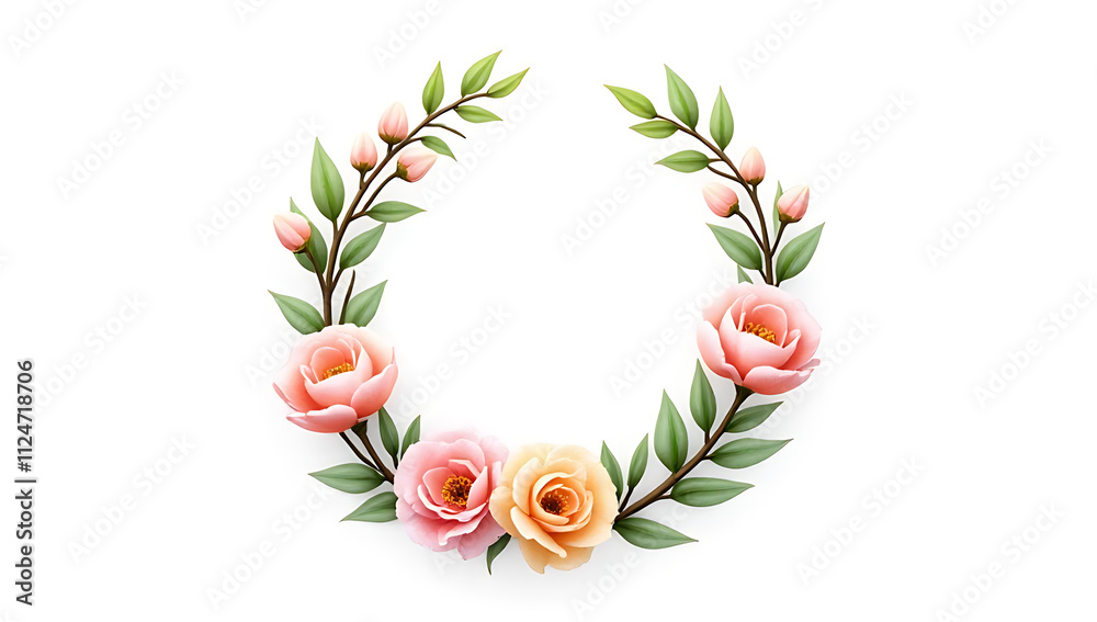 Poster ing wreath design with flowers rendered in a realistic style using generative artificial intelligence techniques on a transparent PNG background._00001_