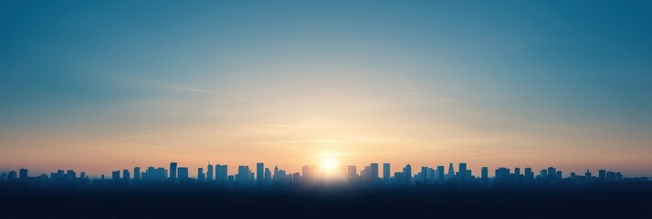 Beautiful skyline view during sunset with silhouette of city buildings and tranquil horizon