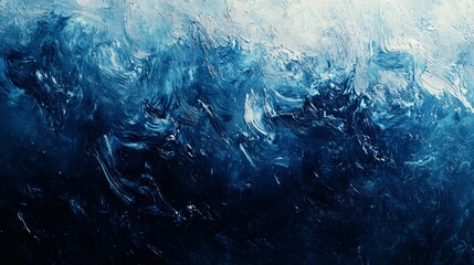 Abstract blue and white oil painting creating dynamic texture