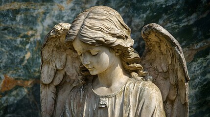 Obraz premium Kleiner Trauerengel auf dem Friedhof，angel stone carving, sculpture, angel with wings