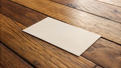 Single business card mockup on a dark wooden table in natural light