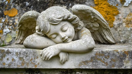 Kleiner Trauerengel auf dem Friedhof，angel stone carving, sculpture, angel with wings