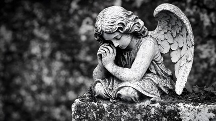 Kleiner Trauerengel auf dem Friedhof，angel stone carving, sculpture, angel with wings