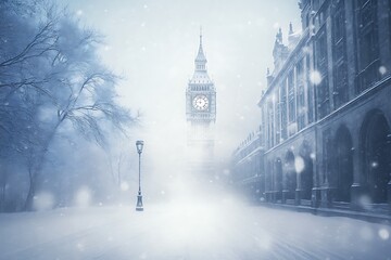 Big Ben clock tower, a historic London landmark, stands tall against the winter sky