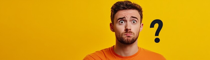 Fototapeta premium Confused Young Man Question Mark