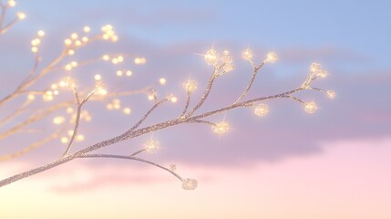 Winter glow on frosty branches at sunset
