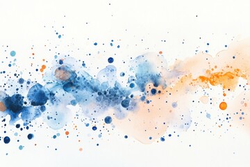 Abstract watercolor delicate splatters soft pastel colors blue and orange dots organic shapes