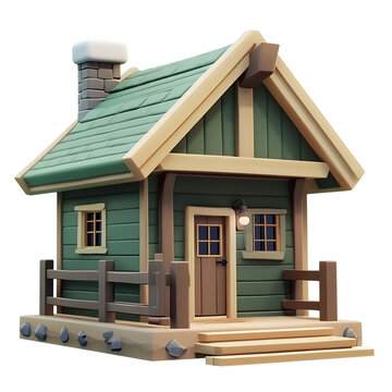 Charming 3D Cartoon Bunkhouse in Minimalist Design on White Background