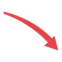 Curved Red Arrow on Transparent Background. Downward Red Arrow.