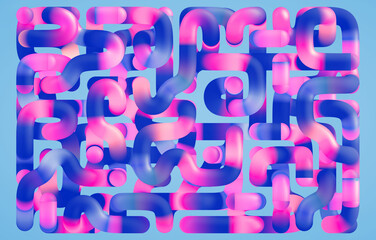 abstract geometric background of blue neon maze with glowing pink accents, trendy horizontal...