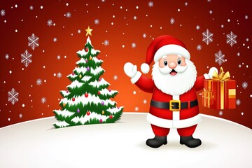 Fototapeta premium A festive backdrop of Santa Claus holding a Christmas gift box