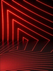 3D render, abstract minimalist background. Infrared laser rays, geometric pattern of neon lines...
