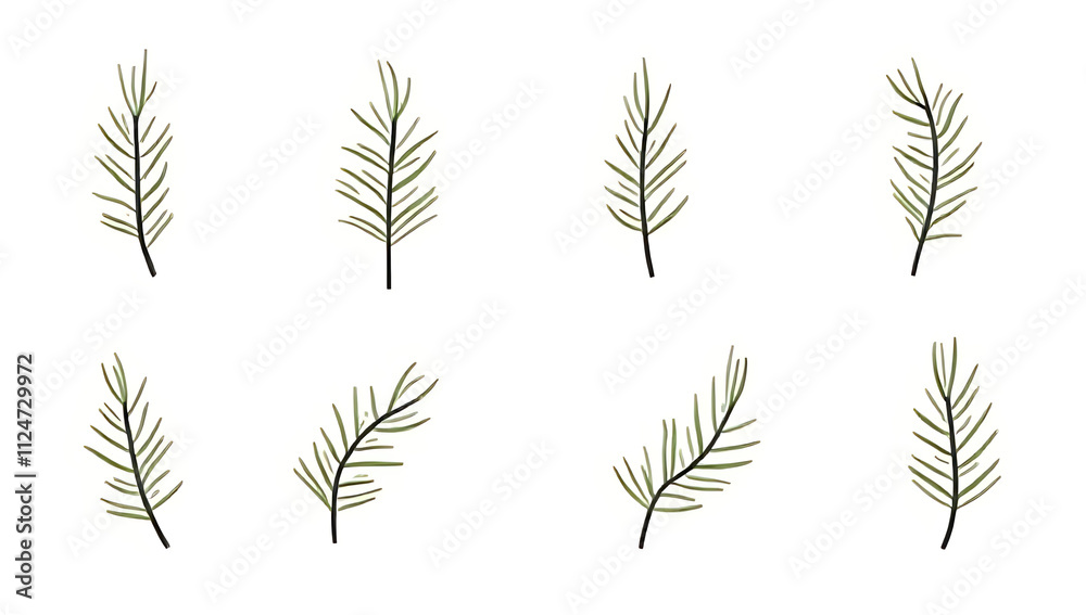Poster A set of vector graphic illustrations in EPS10 format featuring a single fir branch for use as a Christmas tree decoration._00001_