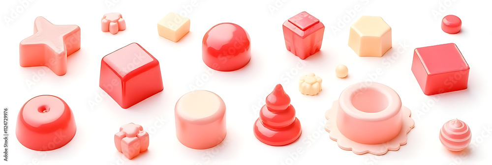 Aufkleber A set of PNG elements featuring 3D jelly shapes in various forms against a clean white background for design use._00001_