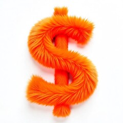 Fototapeta premium Vibrant Orange Fur Dollar Sign on White Background